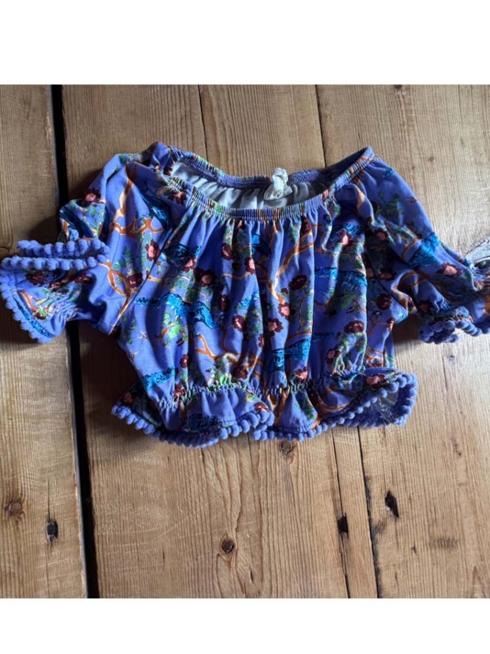Kate Quinn sun suit top 12-18 months purple with pompom trim